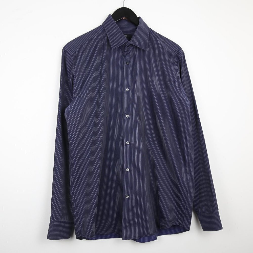 Hugo Boss Dress Shirt Regular Fit in Cotton Flannel Stripes Blue